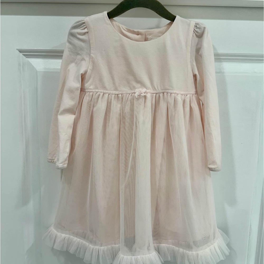 The Little White Company Soft Pink Girls Tulle Party Dress with Bow